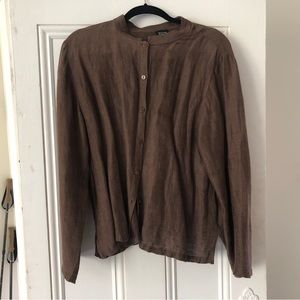 Eileen fisher 75% linen/25% cotton chocolate brown button up